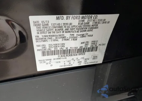 2013 Lincoln Mks z USA, uszkodzony, nr VIN 1LNHL9EK8DG618023